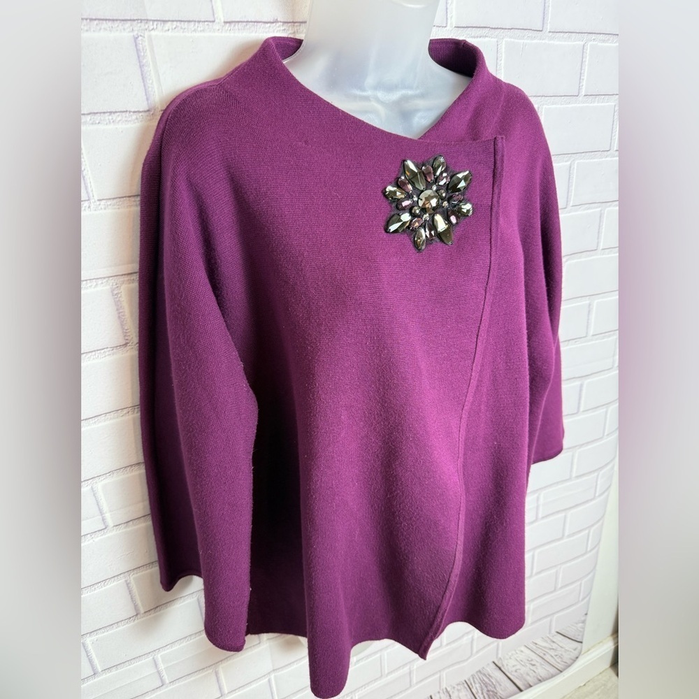 JM Collection Rich Purple Knit Classic Cottagecore Poncho/size L - Picture 9 of 14